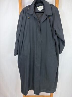 Vintage Norm Thompson Black Long Sleeve Button Up Coat With Attachable Hood 2X